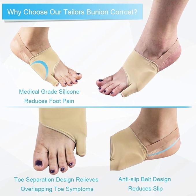 Tailor Bunion Corrector, Bunion Pads for Bunion Pinky Relief, Tailors Splint for Toe Straightener, Little Toe Separator, Overlapping, Soft Silicone Gel Bunion Pad with Anti-Slip (S)