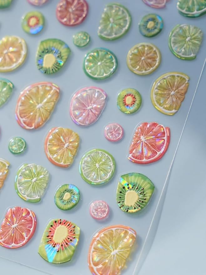 Lemonade Fresh Fruit Nail Stickers 5D Embossed – Premium Salon-Quality Nail Charm Accessories, Self-Adhesive & Easy to Apply Summer Vibe Decals for DIY Manicure, Nail Art, Press-Ons, Home or Salon Use