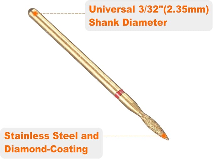 HARFINGTON 8pcs 200-230 Grits Diamond Grinding Bit 2.1mm Oval Head 2.35mm Shank 8mm Length Titanium Plated Stone Sanding Drill Bits Rotary Tool for Nails Grinding Polishing