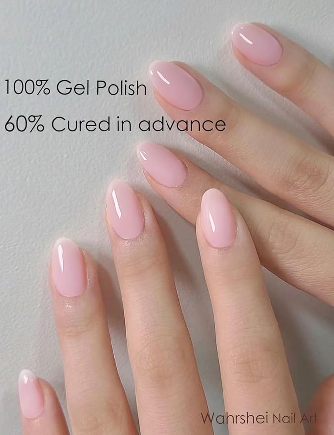 Semi Cured Gel Nail Strips, Jelly Baby Pink 20pcs Gel Nails Sticker, Gel Nail Wraps UV for Home Nails DIY