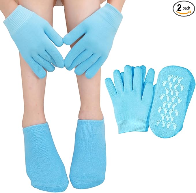 Moisturizing Glove and Sock, Gel Spa Moisturizing Therapy Sock ＆ Glove, Soften Repairing Dry Cracked, Hands Feet Skin Care, Effective in Repair Dry and Chapped Hands and Feet Skin Care(4 PCS/Blue)