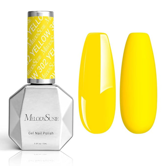 MelodySusie Thick Neon Almond Yellow Gel Nail Polish,0.5fl oz Nails Soak Off UV LED Bright Yellow Gel Polish Gift for Women Nail Art Manicure Salon DIY Nail Design Decoration at Home-302