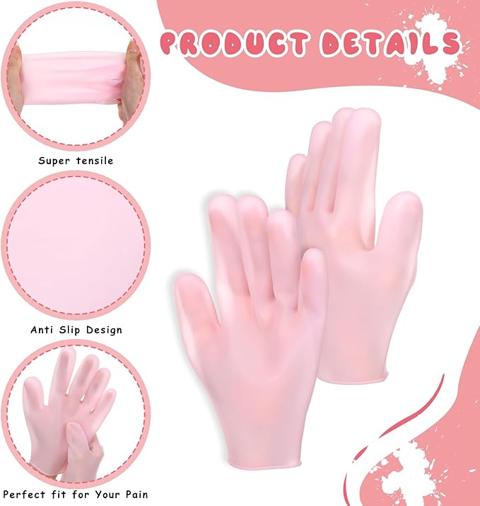 2 Pairs Hand Moisture Gloves,Silicone Gloves for Dry Hands - Moisturizing Glove for Dry Hands, Overnight Moisture Glove for Softening Rough Skin - Pink & White