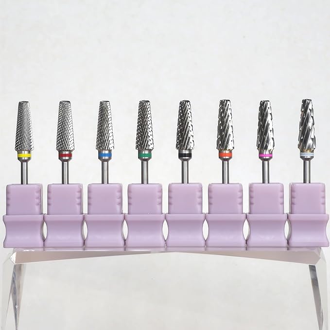 Super Cut 5 In 1 Nail Drill Bits, Tapered Barrel 3/32'' Safety Tungsten Bits, Upward Cut for Hard Gel Removal, Right Hand Use, Manicure Cuticle Gel Polishing, Technicians Bits, Quadruple Coarse.