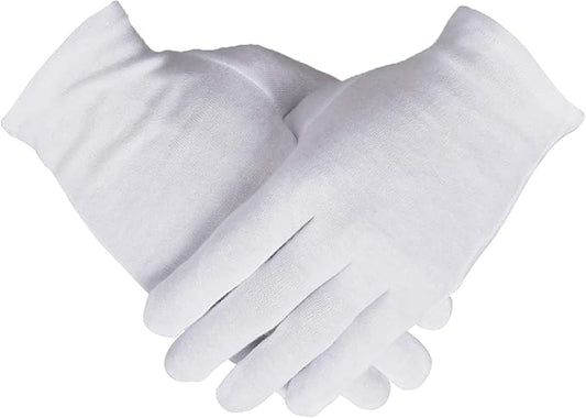 100% Cotton Gloves, 6 Pairs White Cotton Gloves for Women Dry Hands Eczema SPA Moisturizing - Work Glove for Serving Archival Coin Jewelry Inspection