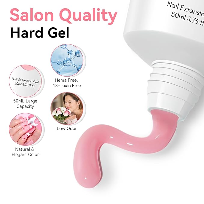 Makartt Poly Nail Gel: Natural Pink 50ML 3D Gel Nail Builder Salon Supplies Easy DIY at Home