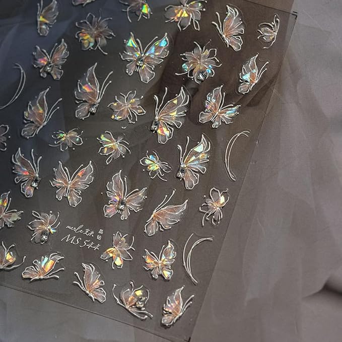1Pcs Butterfly Nail Stickers 5D Embossed – Premium Salon-Quality Nail Charms with Crystal Diamond Design Accessories, Easy Application & Self-Adhesive Retro Butterflies Decal for DIY Manicure Nail Art