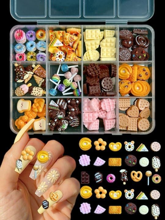 3D Mixed Lollipops Candy Nail Charms, Cute Colours Candy Food Charms Hollow Chocolate Donut Charms for Nails Art Designs, Kawaii Biscuits Chocolate Nail Art Decorate DIY Crafts Accessories