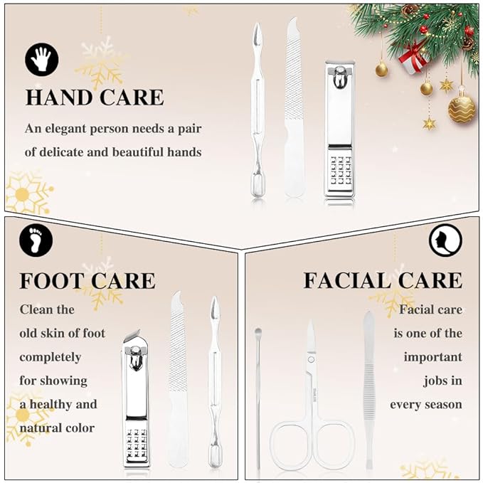 Christmas Stocking Stuffers for Adults, Nail Care Kit for Men, 7 PCS Manicure and Pedicure Kit, Manicure Set Women Travel Nail Kit Nail Clipper Set Kit Christmas Gift Mens Nail Grooming Kit(Silver)