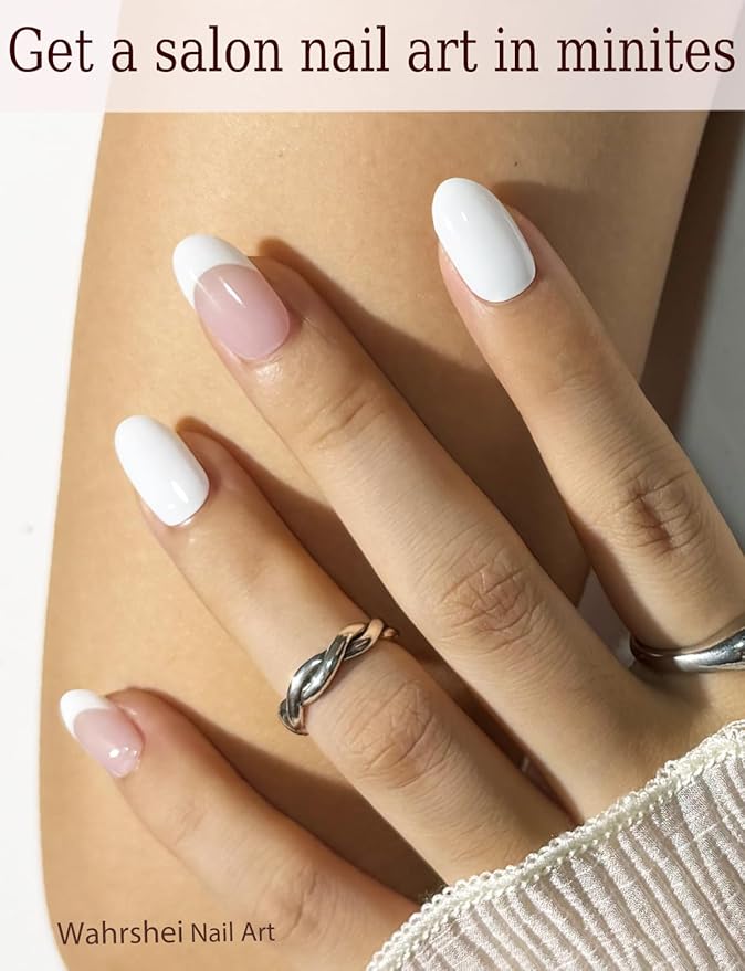 Gel Nail Strips No UV, French White, UV Free, Long Lasting Gel Stickers - Contains 22 Wraps, 1 Prep Pad, 1 File