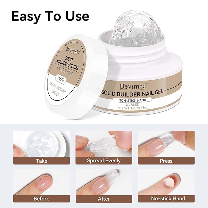 Solid Builder Gel For Nails, White 3D Nail Art Hard Gel For Nails 18g Non-Sticky Hand Molding Carving For Nail Sculpting Extension Salon DIY At Home