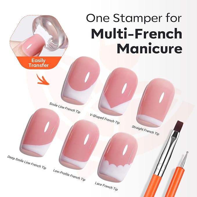 modelones 16 PCS Gel Nail Polish Stamping Plate Set, French Tip Tool Stamper & Scraper, Gold Silver Pearl Chrome Powder Proof Matte Top Coat 2 Colors Painting Gel for Nail Art Fall Manicure Gift Kit