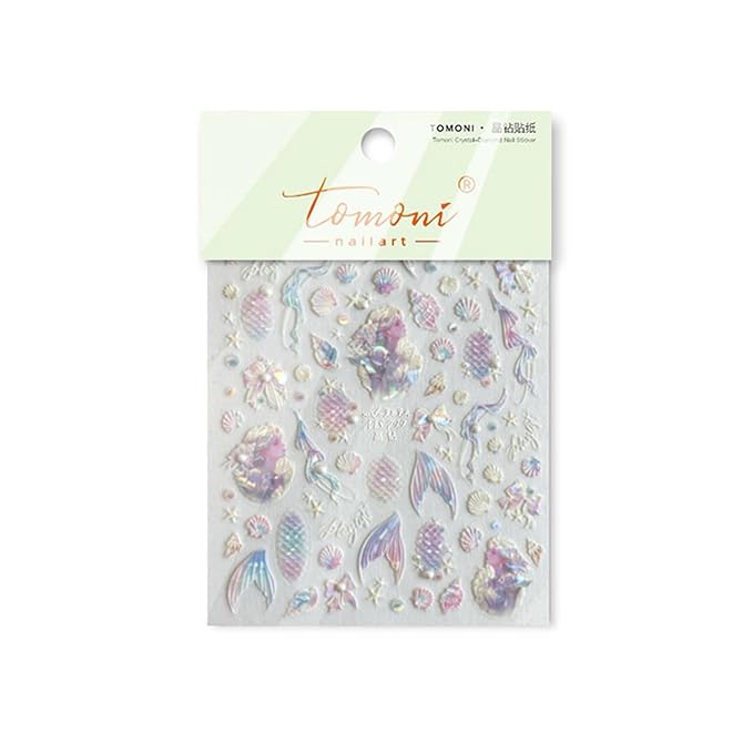 Summer Seashell Starfish Nail Art Stickers 5D Embossed Shiny Shell Nail Decals Cute Mermaid Nail Accessories Ocean Theme Summer Nails Design Pearl Bow Nail Adhesive Sliders for Women Manicure