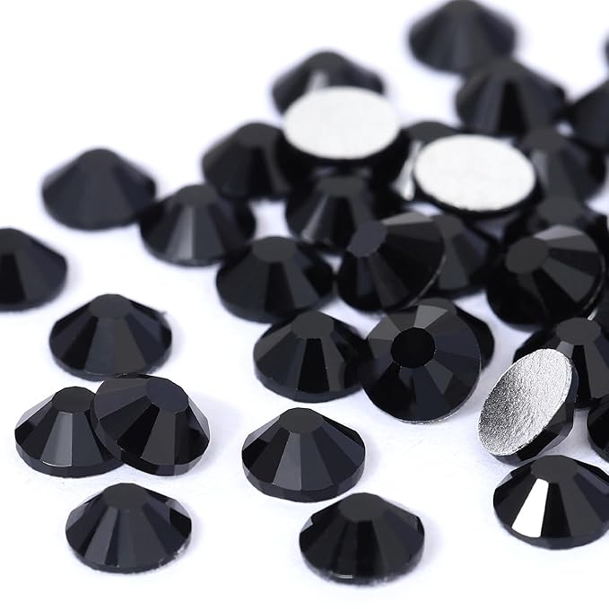 Novani Black Rhinestones, Flatback Crystal Loose Gemstones 1440pcs Glass Rhinestones for Clothes Shoes Crafts Makeup Nail Art and DIY Decorations(SS8, 2.3-2.5mm)