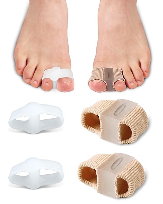 4Pcs Toe Separators Bunion Corrector for Women Men, Gel Big Toe Spacers with 2 Loops for Feet, Hammer Toe Straightener, Elasticity and Soft (2Nylon+2Gel)