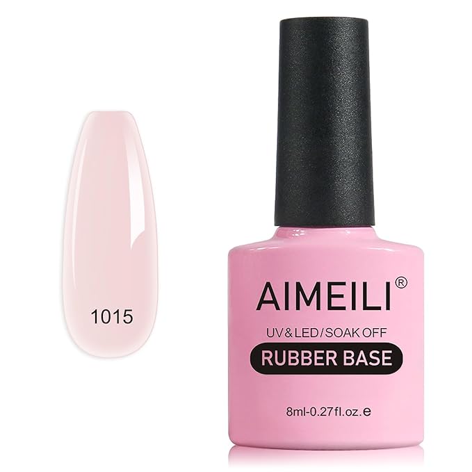 AIMEILI Rubber Base Gel Nail Polish, Hema Free, Cruelty Free, Vegan, Builder Nail Gel Base Coat Soak Off Nail Art Design - RB1015 8ml