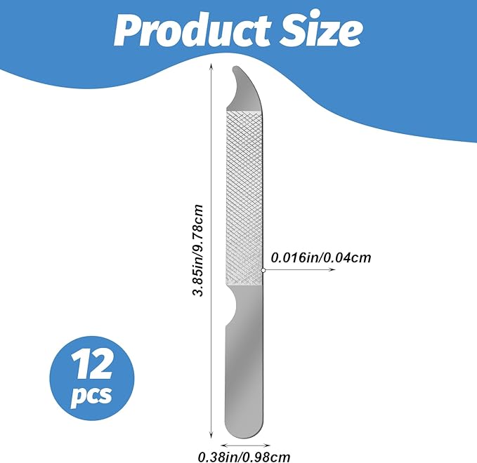 12 PCS Metal Nail Files for Women Stainless Steel Finger Nail Buffer Double-Sided Precision Fingernail Files with Curved Sharp Pointed Tip Thin Durable Nails File Bulk for Salon Home Travel