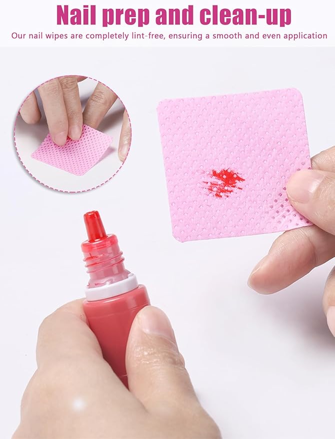 TEOYALL Lint Free Nail Wipes, 400 PCS Non-Woven Fabric Nail Cleaning Pads Pink Lash Extensions Glue Cleaning Wipes Salon Supplies