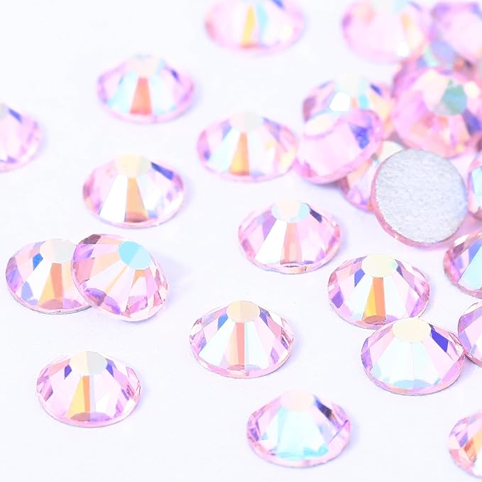 Novani Pink AB Rhinestones Glass Rhinestone for Crafts Flatback Crystals Gems and Rhinestones for Nails Art Makeup Face Clothes Shoes Decoration DIY(SS6,1440pcs,Pink AB)