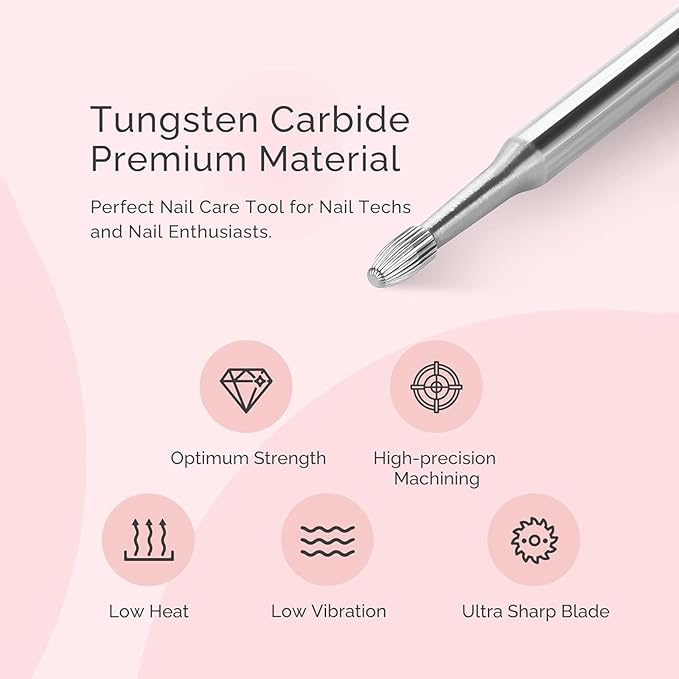 MelodySusie Cuticle Clean Nail Drill Bit 3/32'', Professional Safety Carbide Under Nail Cleaner Nail Bit for Cuticle Dead Skin Nail Prepare, Two Way Rotate, Manicure Nail Salon Supply(Silver, Medium)