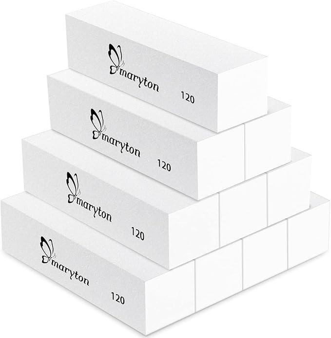 Maryton Nail Buffer Blocks, Medium 120 Grit Buffing Blocks Buffers for Acrylic Nails Gel Polish Nails, 4 Way Professional Pedicure Manicure Buffer Kits, 10 Count (White)