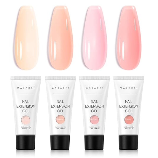 Makartt Poly Nail Gel Set: 4 Nude Pink 15ML, Strong Builder for Extension Strengthener, Long Lasting, Neutral Classic Colors French Manicure Kit Salon Supplies At Home