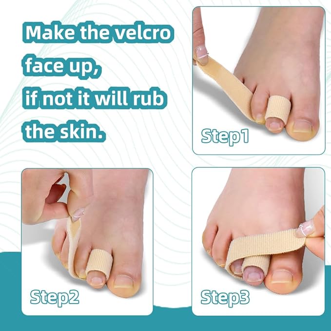 Toe Separators for Overlapping Toes, Bunions, Big Toe Alignment, Corrector and Spacer, Reusable Fabric Buddy Wraps for Broken Toes, Hammertoe Straightener (White)