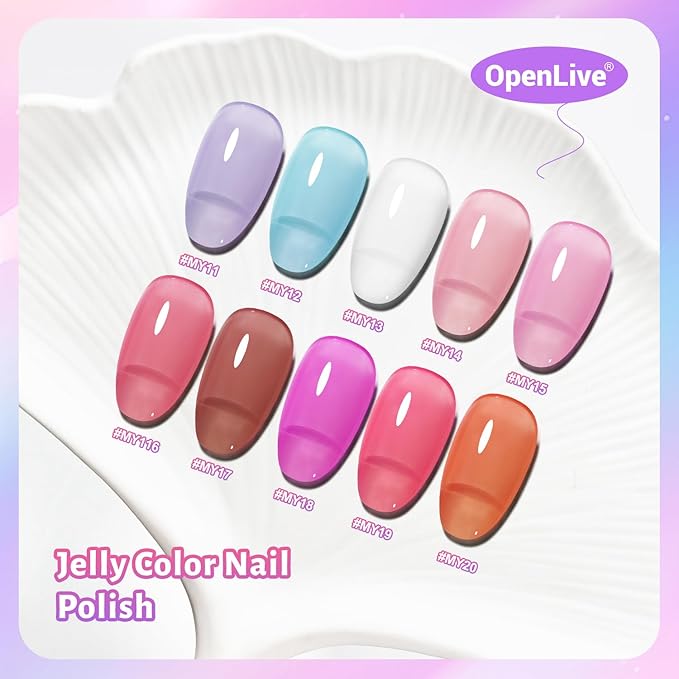 Jelly Nail Polish Set, 10 Color With 2PCS Base and Top Coat Nail Polish