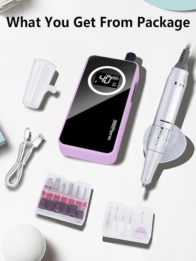 Nail Drill, Portable Electric Nail File 50000RPM, Rechargeable Nail Drill Professional with Bits for Acrylic Gel Nails, E-File Machine Manicure Polishing for Salon Home, Purple