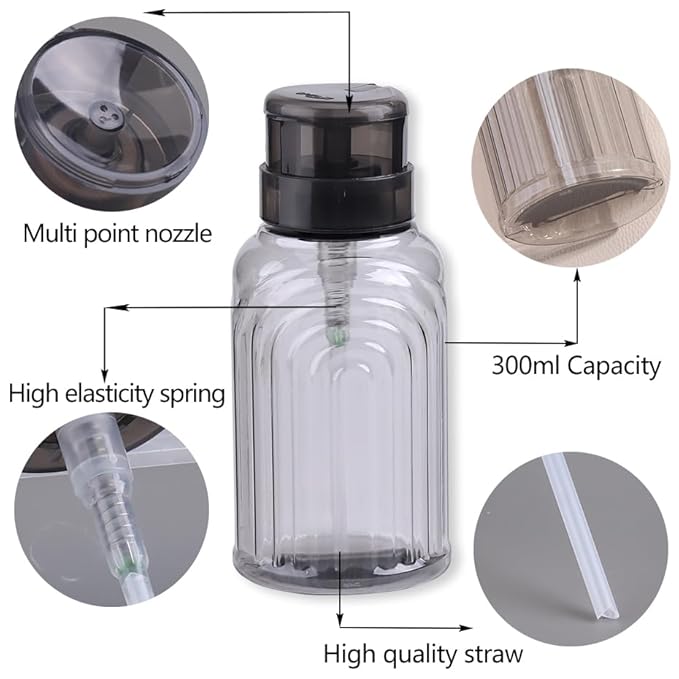 Nail Polish Remover Pump Push Down Pump Dispenser 500Pcs Lint Free Nail Wipes Pump Bottles for Liquids Eye Makeup Remover Pump Push Down Alcohol Dispenser Empty Black Bottle