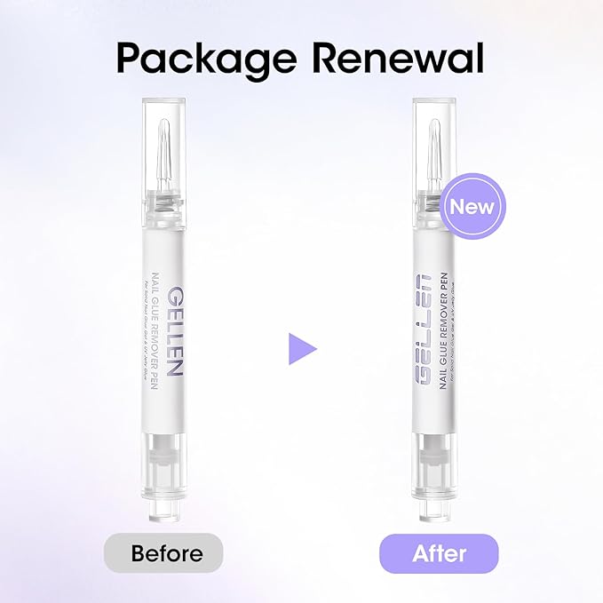 Gellen Nail Glue Remover, 2 Pcs Upgraded Glue Remover Pen for Press on Nails, Non Acetone Press on Removal, 10s Quick Remove for Nail Tips Fake Nails Solid Glue Gel