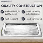 Monarch Abode Decorative Tray – 12-Inch Hand Hammered Nickel Finish Metal - Image 4