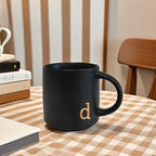 COLLECTIVE HOME Black Ceramic Coffee Mug, 15 oz Golden Monogram Tea Cup | - Image 4