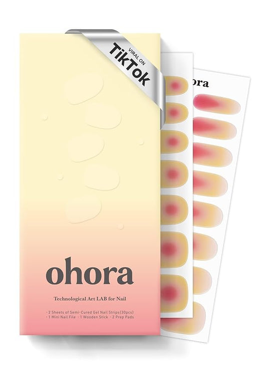 ohora Semi Cured Gel Nail Strips (N Tropical Dream) - Works with Any Lamps, Salon-Quality, Long Lasting, Easy to Apply & Remove - Includes 2 Prep Pads, Nail File & Wooden Stick