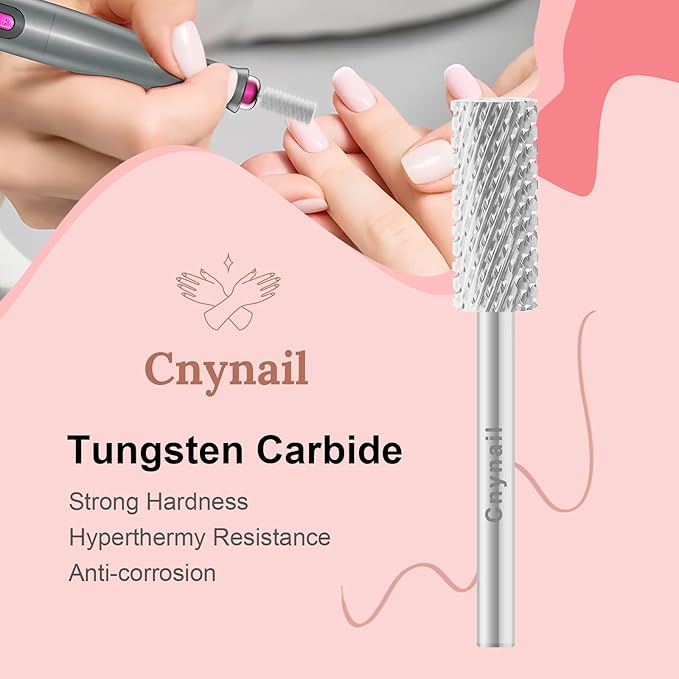 3/32" 5.35MM Small Barrel Flat Top Bit Tungsten Carbide Nail Drill Bit Safety Bit for Gel & Acrylic Removal, 2-Way Rotating Efile Tip, Salon Electric File Accessory (C Grit, Silver)