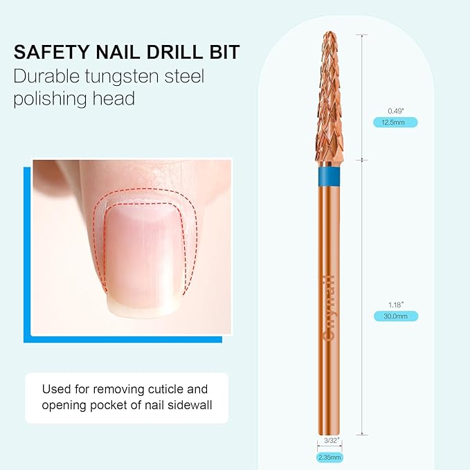 3/32" Small Cone Clean Medium Grit Carbide Cuticle Cleaner Bit for Electric Nail Drills – Professional Manicure Tool for Nail Salons and Home Use (M Grit. Rose Gold)