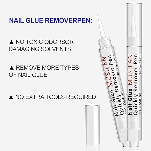 2PCS 18g Solid Nail Glue Gel with 6ml Remover Pen,Super Strong Nail Glue & Quick Drying Remover for Press On Tips No Need for UV Lamp Magic Click Removal Pen Powder Design