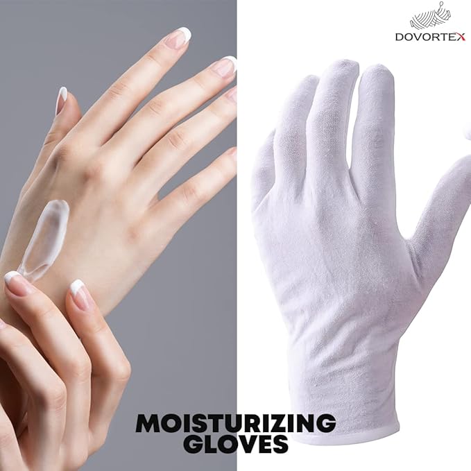 4 Pcs White Cotton Gloves | Cotton Gloves for Eczema, Dry Hands, Inspection, Coin Handling & Jewelry Inspection | Soft, Breathable, Machine Washable & Reusable