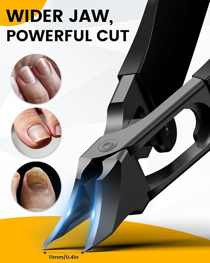 BEZOX Curved Toe Nail Clippers for Ingrown & Thick Nails - Stylish Heavy Duty Toenails Clipper for Seniors, Angled Precision Blade Fingernails Clipper - Black