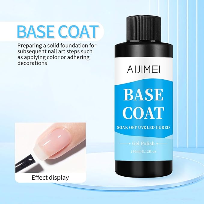 AIJIMEI 240ml Base Coat Quick Dry Gel BaseCoat for Nails Gel Nail Polish Base Coat for Home DIY LongLasting 8 Fl Oz
