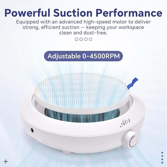 Nail Dust Collector Compact Vacuum Fan Duster with Reusable Filter Low Noise Powerful Vacuum Cleaner for Acrylic Gel Polished Nails, Nail Salon and Home (White)