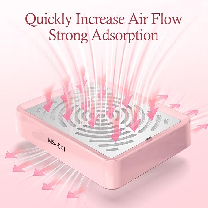 Nail Dust Collector with Lamp Powerful Nail Vacuum Fan, Pink Dust Collector Extractor, Electric Dust Suction Machine for Acrylic Gel Nails Polishing Low Noise