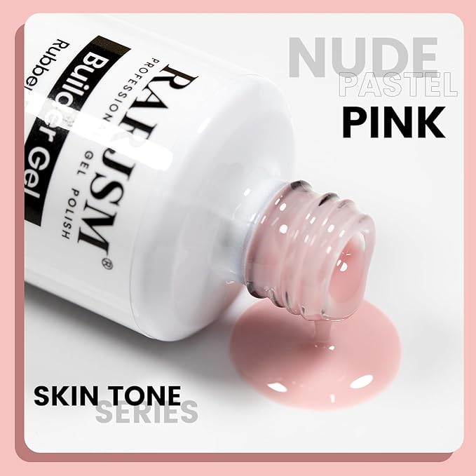 RARJSM Rubber Base Gel Nail Polish Pastel Pink Nude Skin Tone Rubber Base for Nails Natural Nude Color French Manicure Brush on Extend Gel Builder Soak Off Curing Requires 15ml Salon Home DIY Use