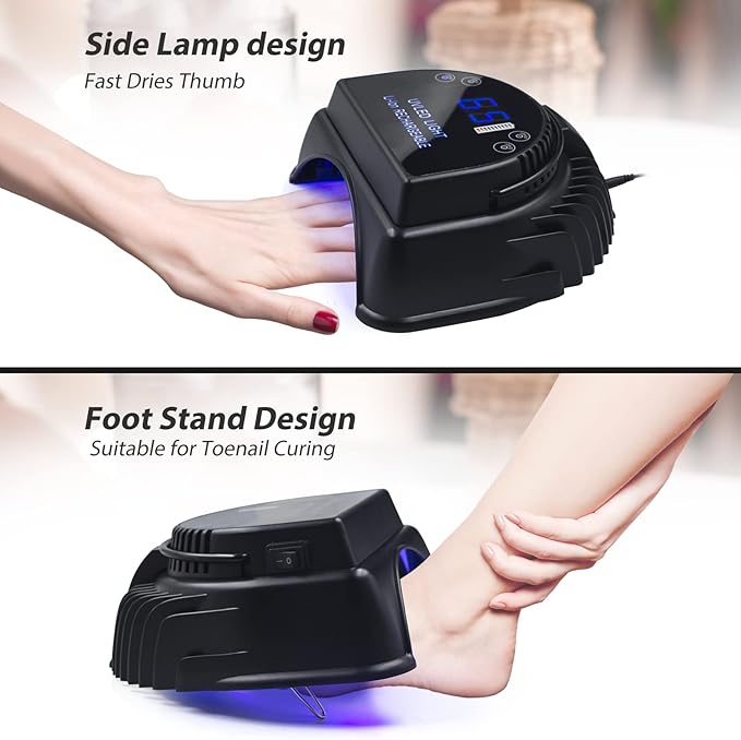 64W Rechargeable Pro LED Gel Nail UV Light UV LED Nail Lamp Cordless Led Light for Nails(Black)
