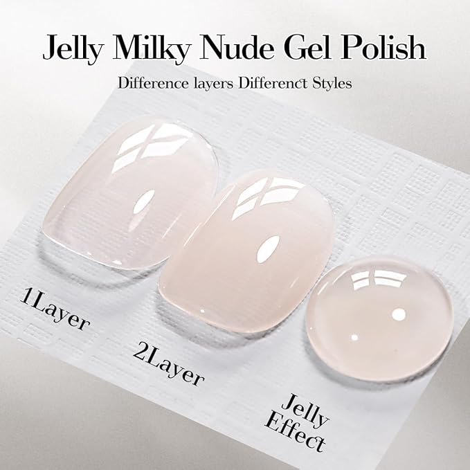 Milky Nude Gel Nail Polish, 15ml Natural Jelly Sheer Color Soak Off UV Light Cure Translucent Gel Polish for Nail Art Salon DIY Manicure at Home X02