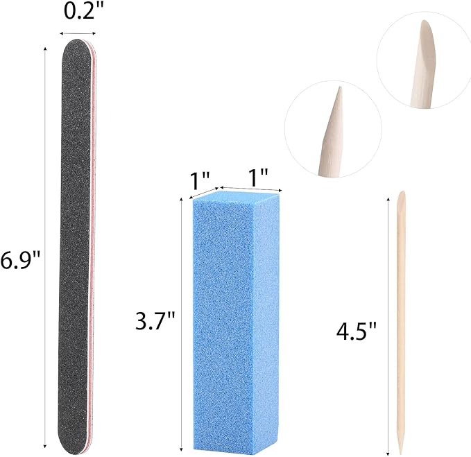 100 Pcs Orange Sticks for Nails Double Sided Multi Functional Wooden Cuticle Pusher Stick, 6 Pcs 100/180 Grit Nail Files and 6 Pcs Buffer Block