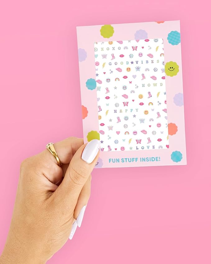 xo, Fetti Party Preppy Nail Stickers | 496 Stickers | Girly Party Accessory, Rainbow Bachelorette Decorations, Smiley Birthday Manicure, Butterfly Adhesive Press Ons