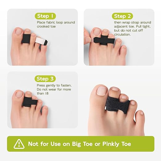 Bukihome Hammertoe Corrector - 10 Pack Toe Straighteners - Broken Toe Wraps - Realign Bent, Curled, Crooked, Claw, Hammer Toes - Toe Corrector Splints for Men and Women (5 Large + 5 Small, Black)