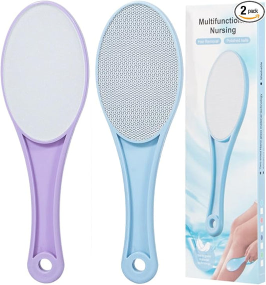 Nano Glass Foot File Callus Remover, 2 Pcs Hard and Dead Skin Remover for Feet, Double Sided Foot Scrubber Pedicure Tool, Hair Eraser for Softer & Smoother Feet Hands, Blue Purple Random Glass