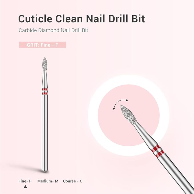 MelodySusie 2.1mm Nib Shape Cuticle Clean Nail Drill Bit 3/32'', Professional Safety Carbide Diamond Under Nail Cleaner for Cuticle Dead Skin Nail Prepare, Beginners Bits, Series Bit-S, Fine